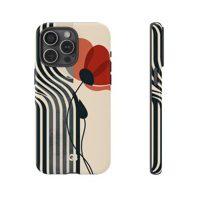 Beige Tough Phone Case for iPhone - Crimson Line Bloom