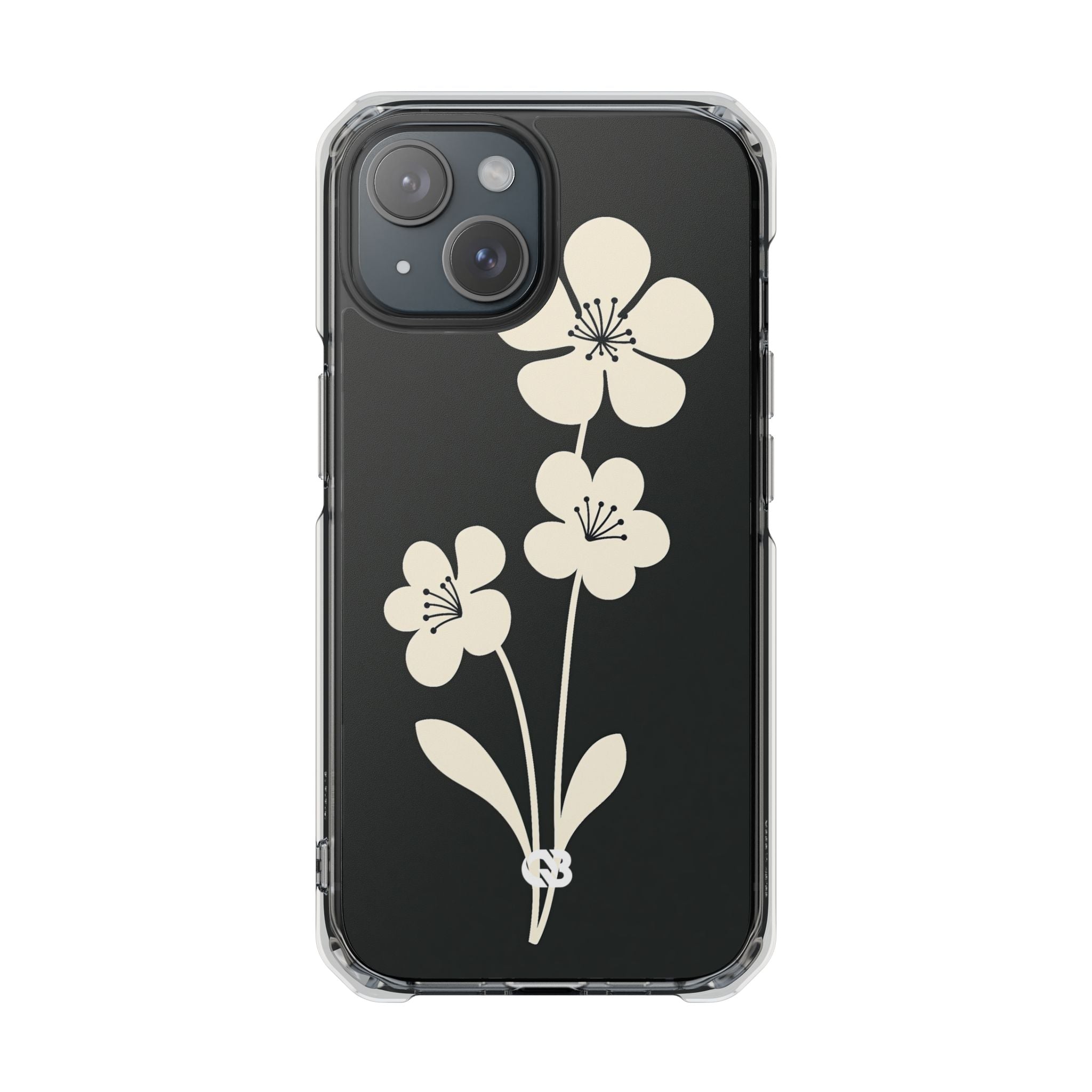 Black Impact MagSafe Phone Case for iPhone - Obsidian Cream Bloom