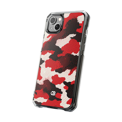 Crimson Halftone Camo · Clear Impact Magnetic Phone Case for iPhone · Red