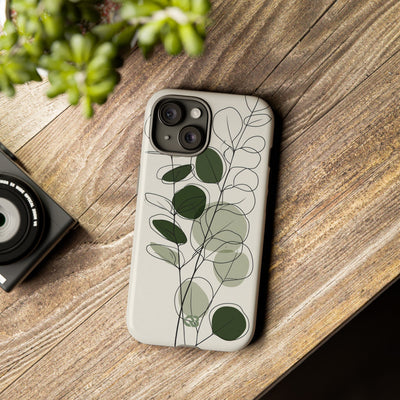 Green Tough Phone Case for iPhone - Muted Eucalyptus Sketch