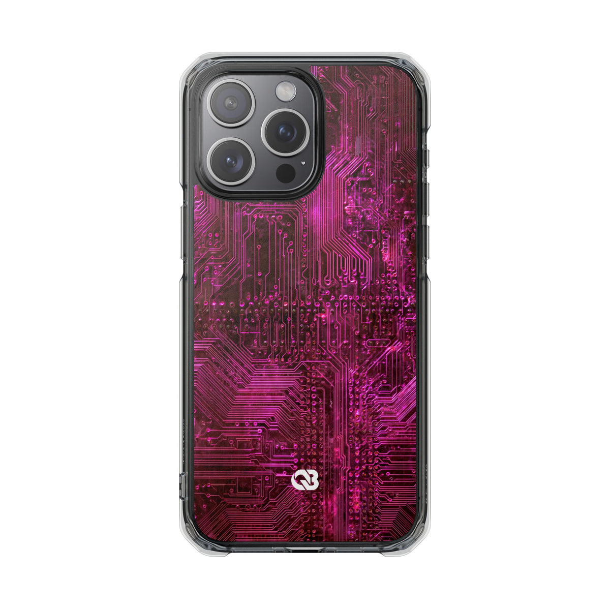 Magenta Circuit Trace · Clear Impact Magnetic Phone Case for iPhone · Pink
