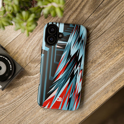Blue Tough Phone Case for iPhone - Glitch Peak Cyan