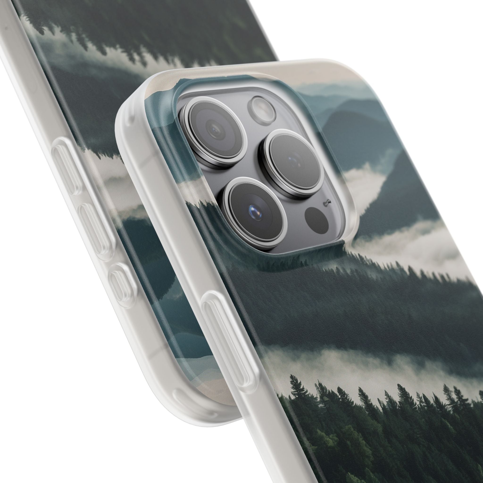 Misty Pine Peaks · Soft Hoesje voor iPhone
