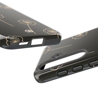 Black Tough Phone Case for Samsung - Obsidian Sand Petals