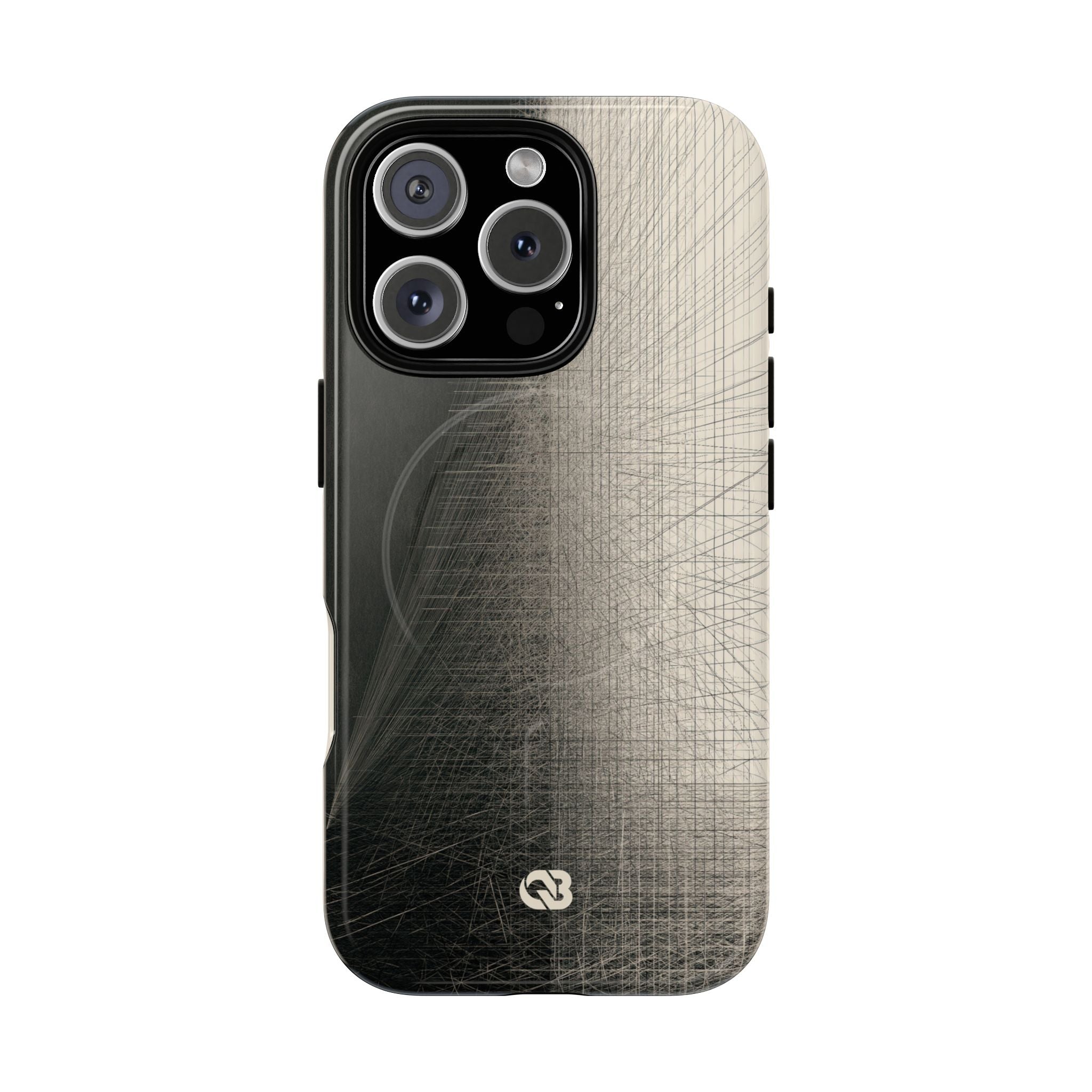 Beige Tough 2.0 Magsafe Phone Case for iPhone - Brutalist Graphite Grid