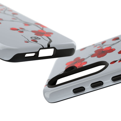 Grey Tough Phone Case for Samsung - Crimson Blossom Onyx