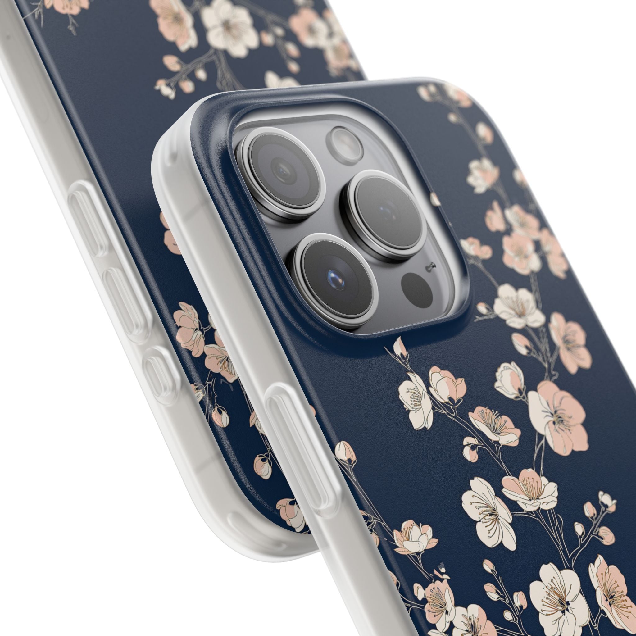 Blue Lite Phone Case for iPhone - Midnight Peach Sakura