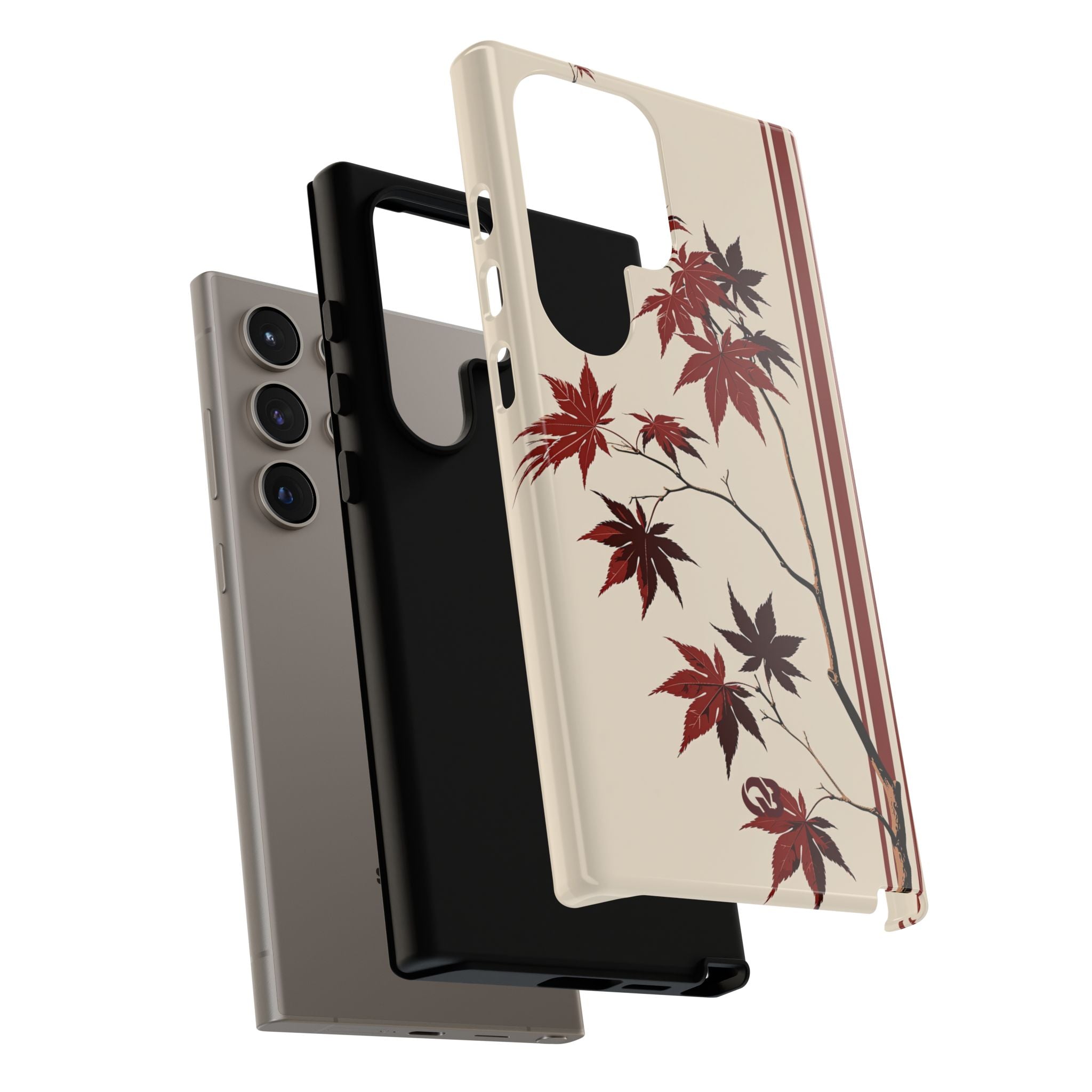 Red Tough Phone Case for Samsung - Crimson Momiji Stripe