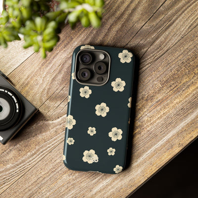 Teal Tough Phone Case for iPhone - Obsidian Cream Petals