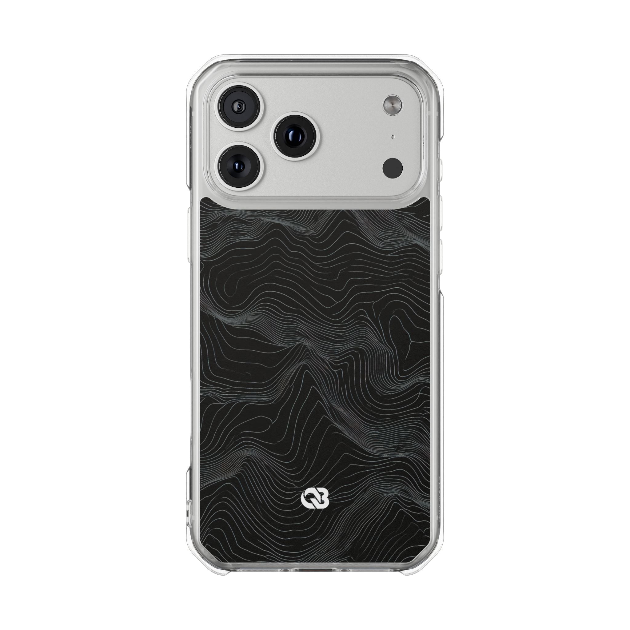 Black Impact MagSafe Phone Case for iPhone - Obsidian Topo Wireframe