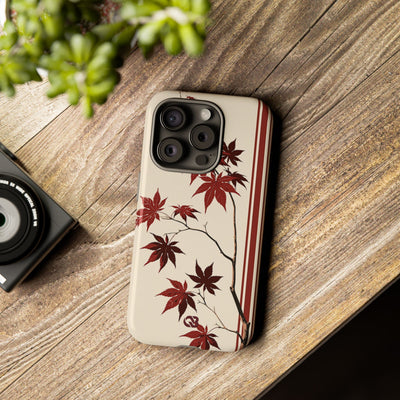 Red Tough Phone Case for iPhone - Crimson Momiji Stripe