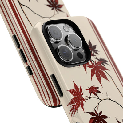Red Tough Phone Case for iPhone - Crimson Momiji Stripe
