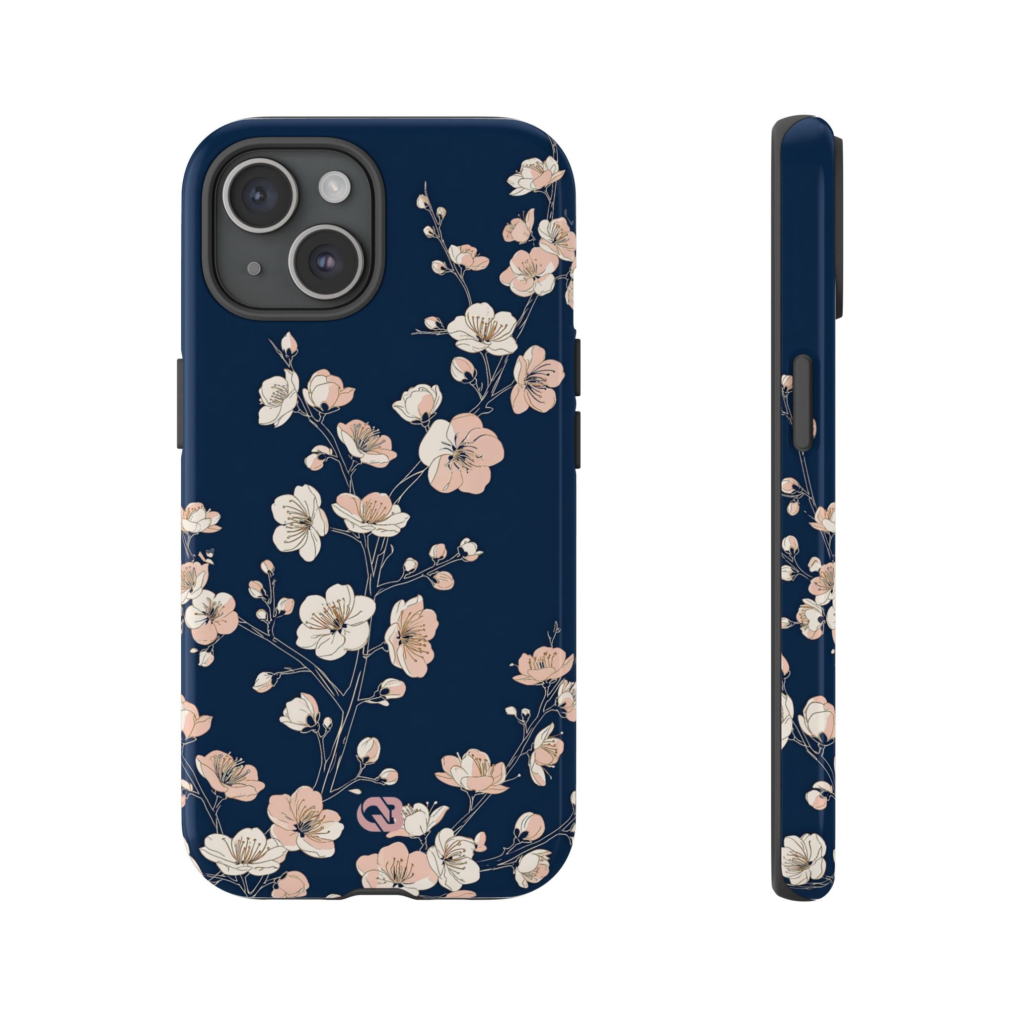 Blue Tough Phone Case for iPhone - Midnight Peach Sakura