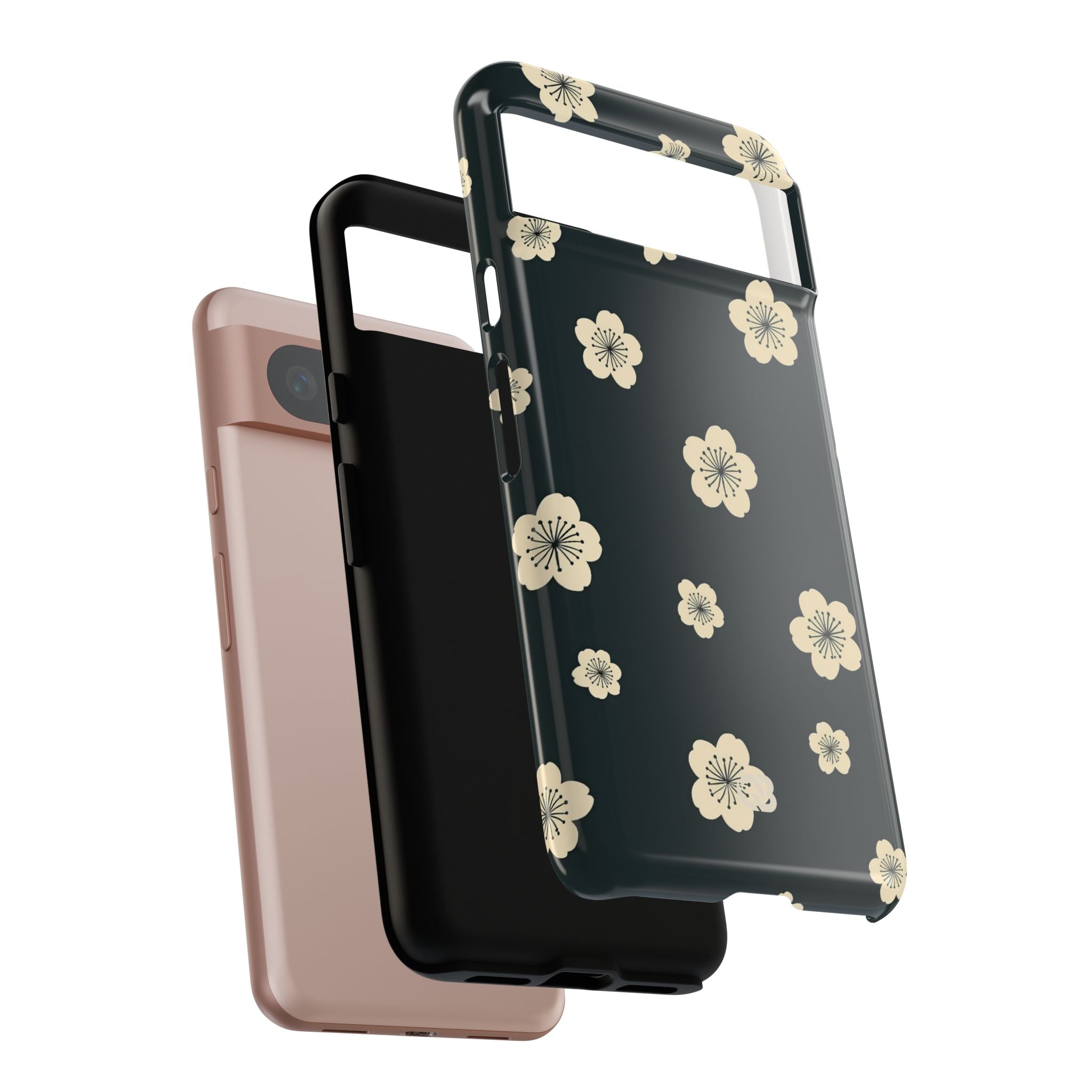 Teal Tough Phone Case for Google Pixel - Obsidian Cream Petals
