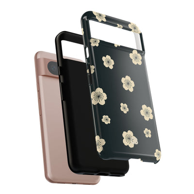 Teal Tough Phone Case for Google Pixel - Obsidian Cream Petals