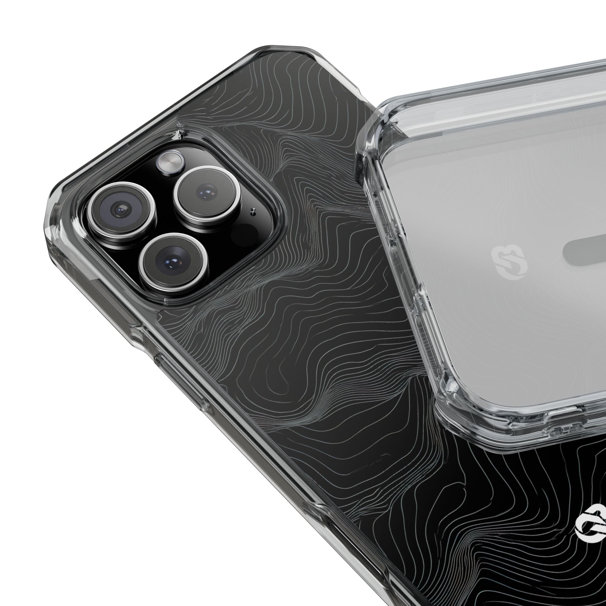 Black Impact MagSafe Phone Case for iPhone - Obsidian Topo Wireframe