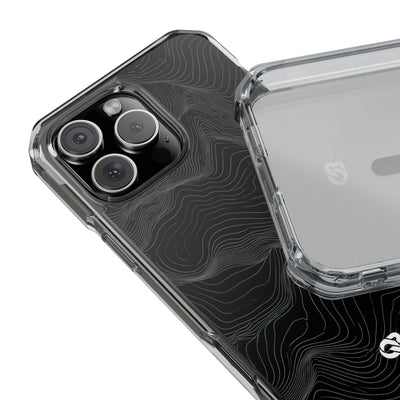 Black Impact MagSafe Phone Case for iPhone - Obsidian Topo Wireframe