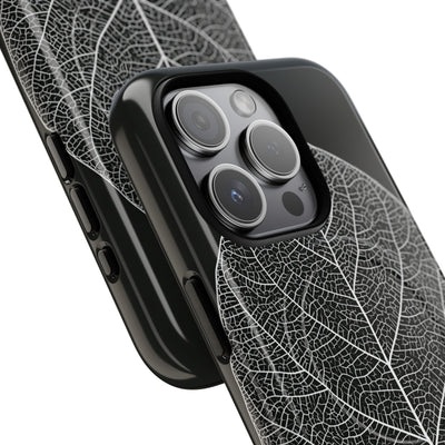 Black Tough 2.0 Magsafe Phone Case for iPhone - Bleached Leaf Lattice