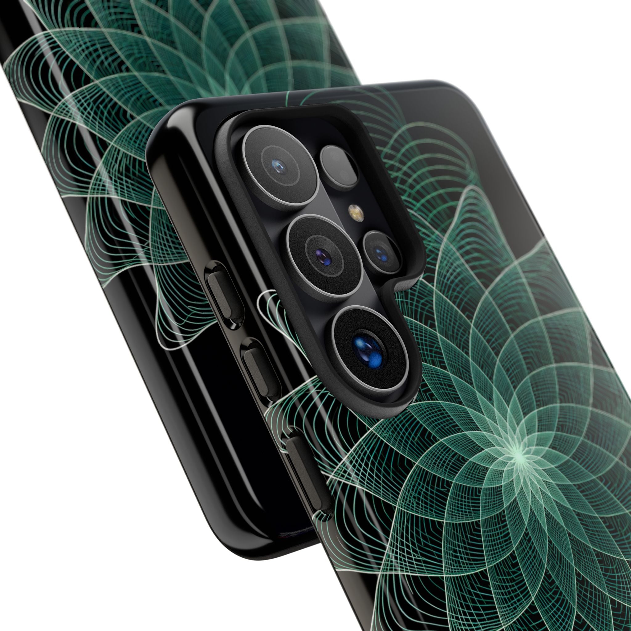 Green Tough Phone Case for Samsung - Cyan Signal Bloom