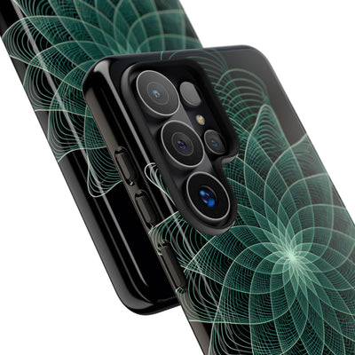 Green Tough Phone Case for Samsung - Cyan Signal Bloom