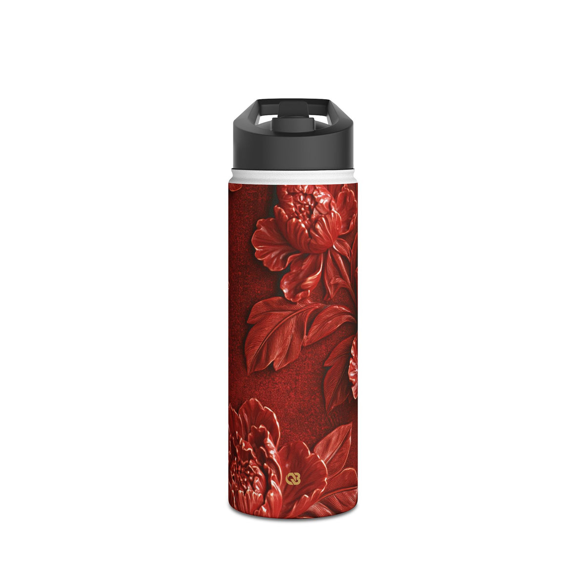 Cinnabar Peony Relief · Insulated Water Bottle · Red