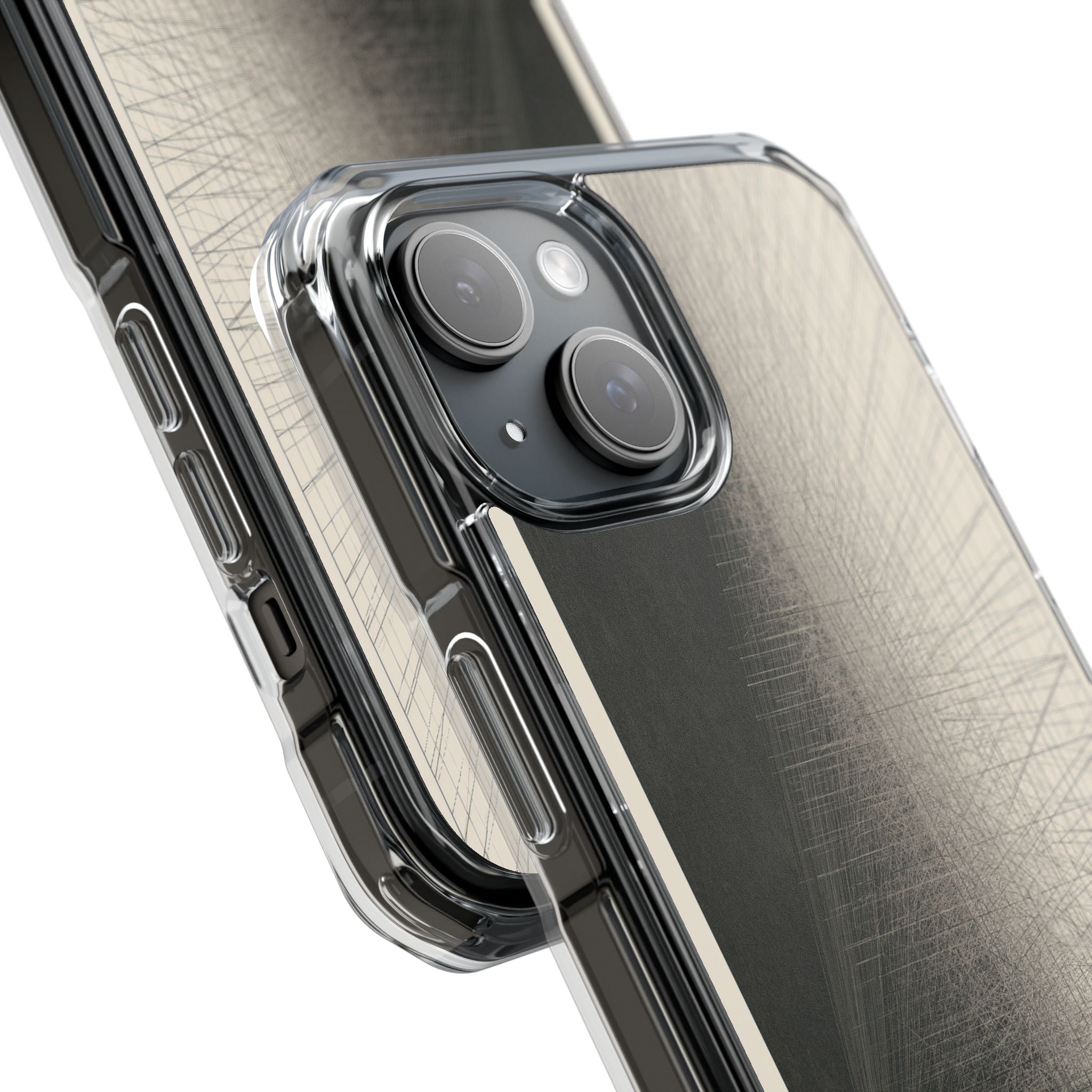 Beige Impact MagSafe Phone Case for iPhone - Brutalist Graphite Grid