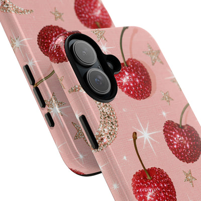 Bedazzled Ruby Cherries · Tough Phone Case for iPhone · Pink