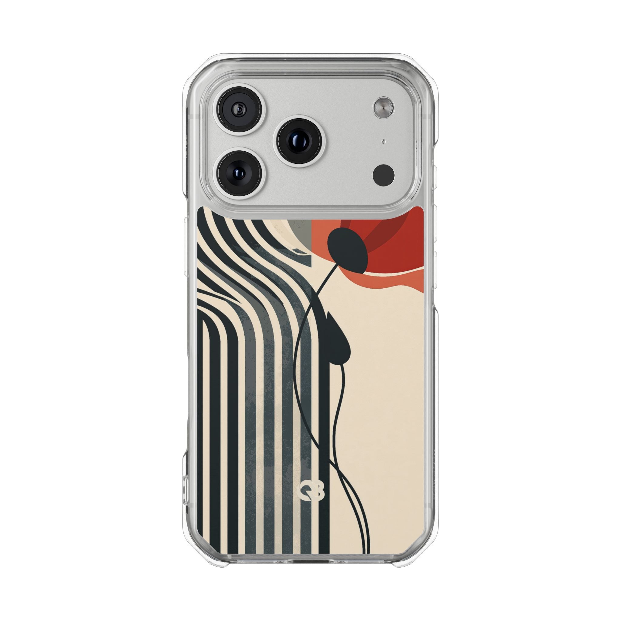 Beige Impact MagSafe Phone Case for iPhone - Crimson Line Bloom