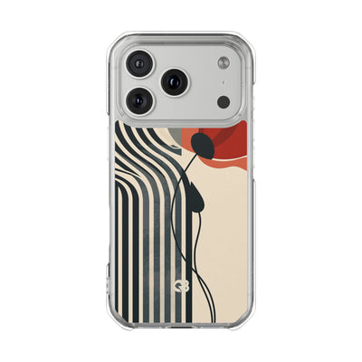 Beige Impact MagSafe Phone Case for iPhone - Crimson Line Bloom