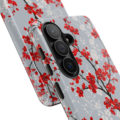 Grey Tough Phone Case for Samsung - Crimson Sakura Slate