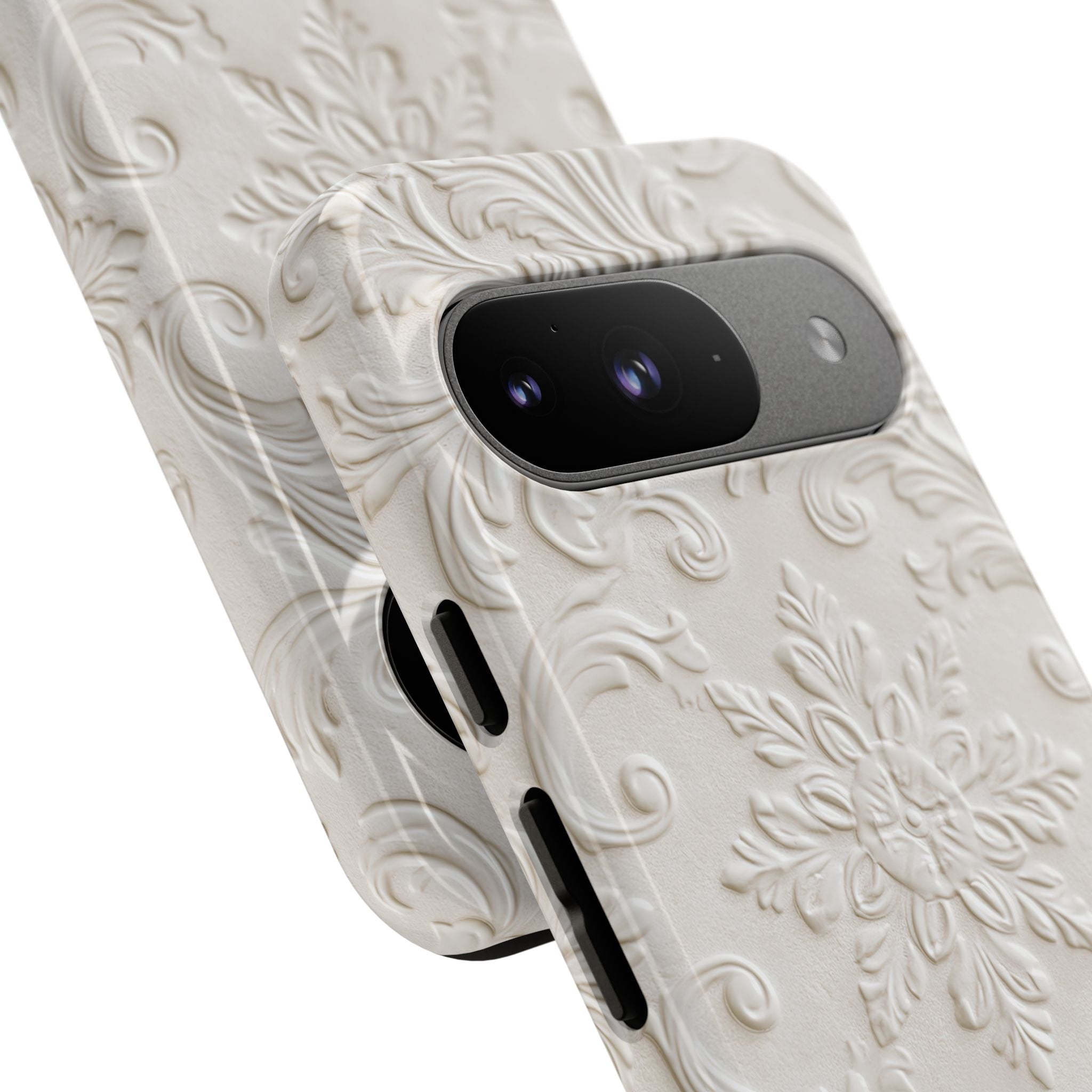 White Tough Phone Case for Google Pixel - Alabaster Floral Relief