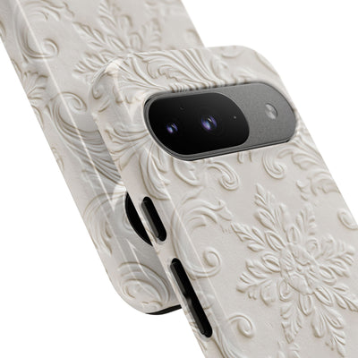 White Tough Phone Case for Google Pixel - Alabaster Floral Relief