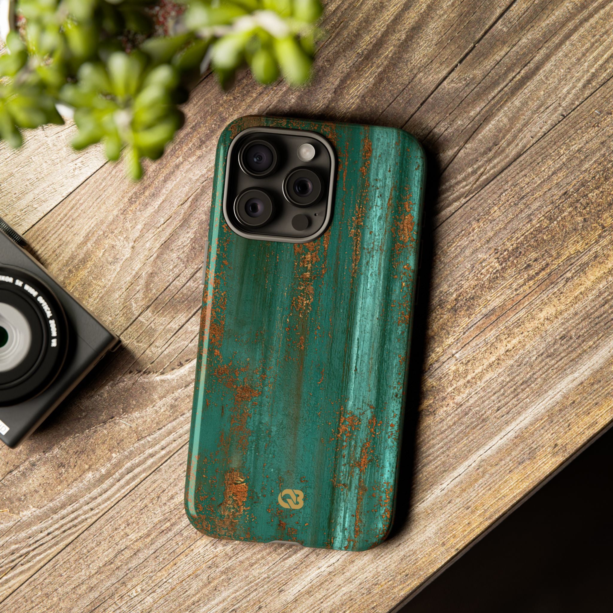 Teal Tough Phone Case for iPhone - Verdigris Copper Siding