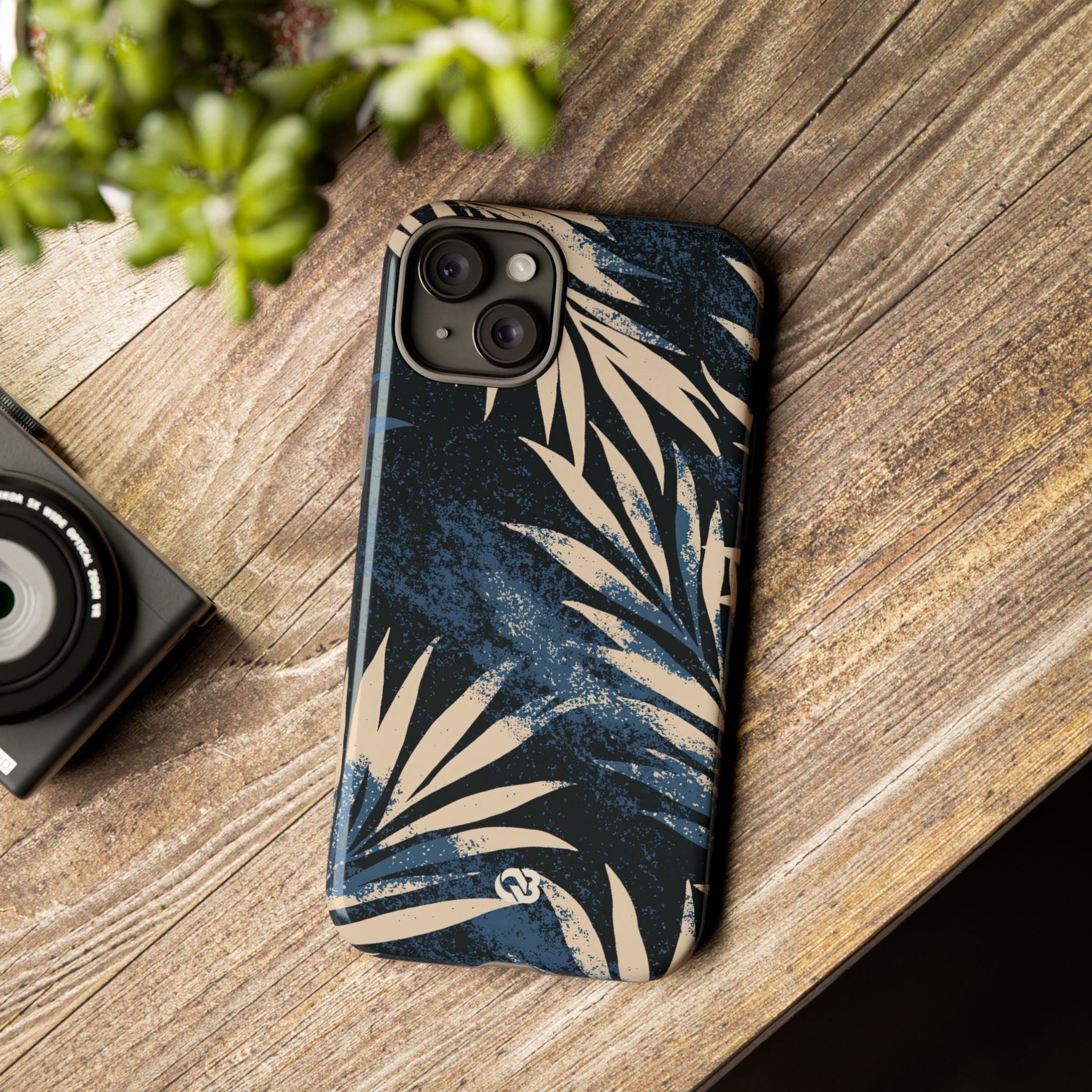 Blue Tough Phone Case for iPhone - Midnight Indigo Palm