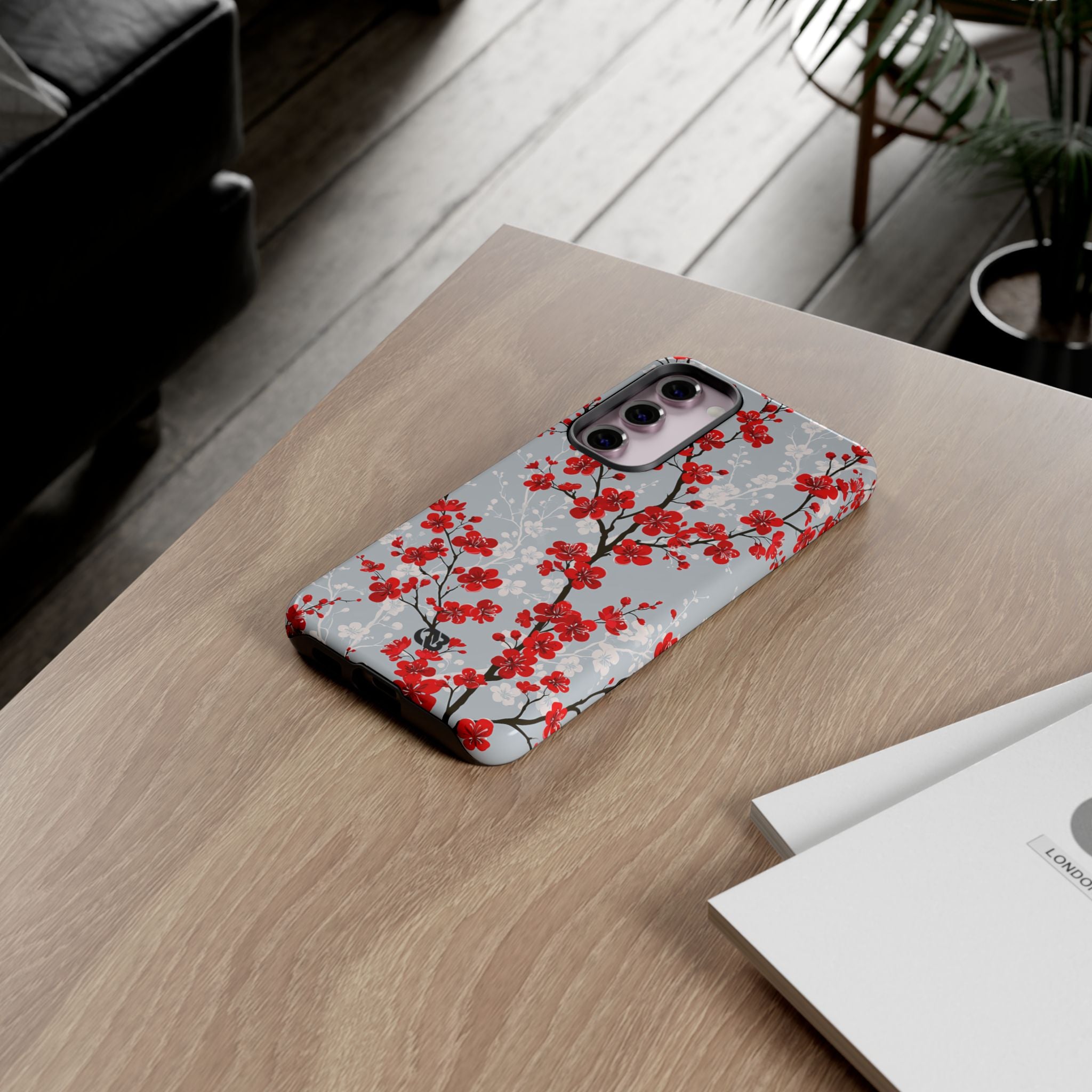 Grey Tough Phone Case for Samsung - Crimson Sakura Slate