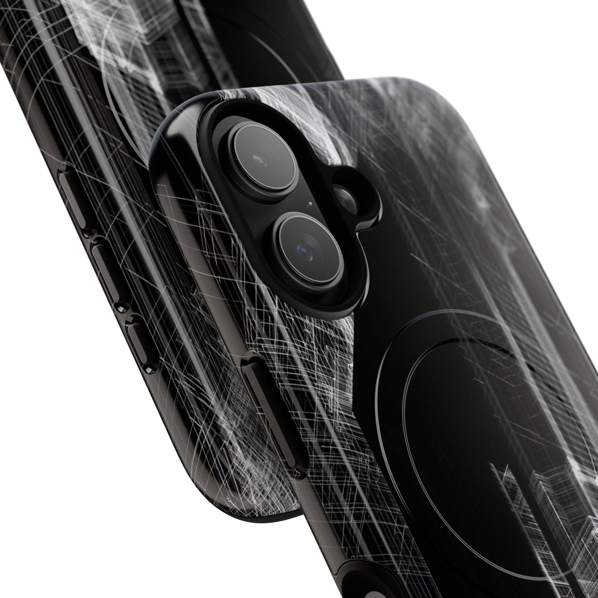 Black Tough 2.0 Magsafe Phone Case for iPhone - Ghost Urban Wireframe