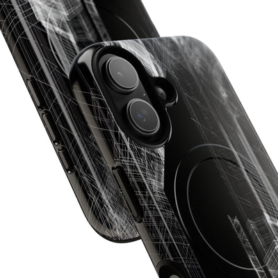 Black Tough 2.0 Magsafe Phone Case for iPhone - Ghost Urban Wireframe