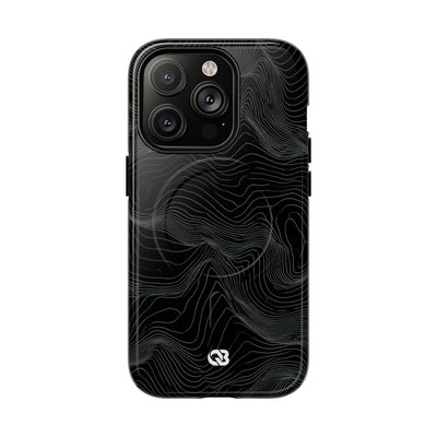 Black Tough 2.0 Magsafe Phone Case for iPhone - Obsidian Topo Wireframe