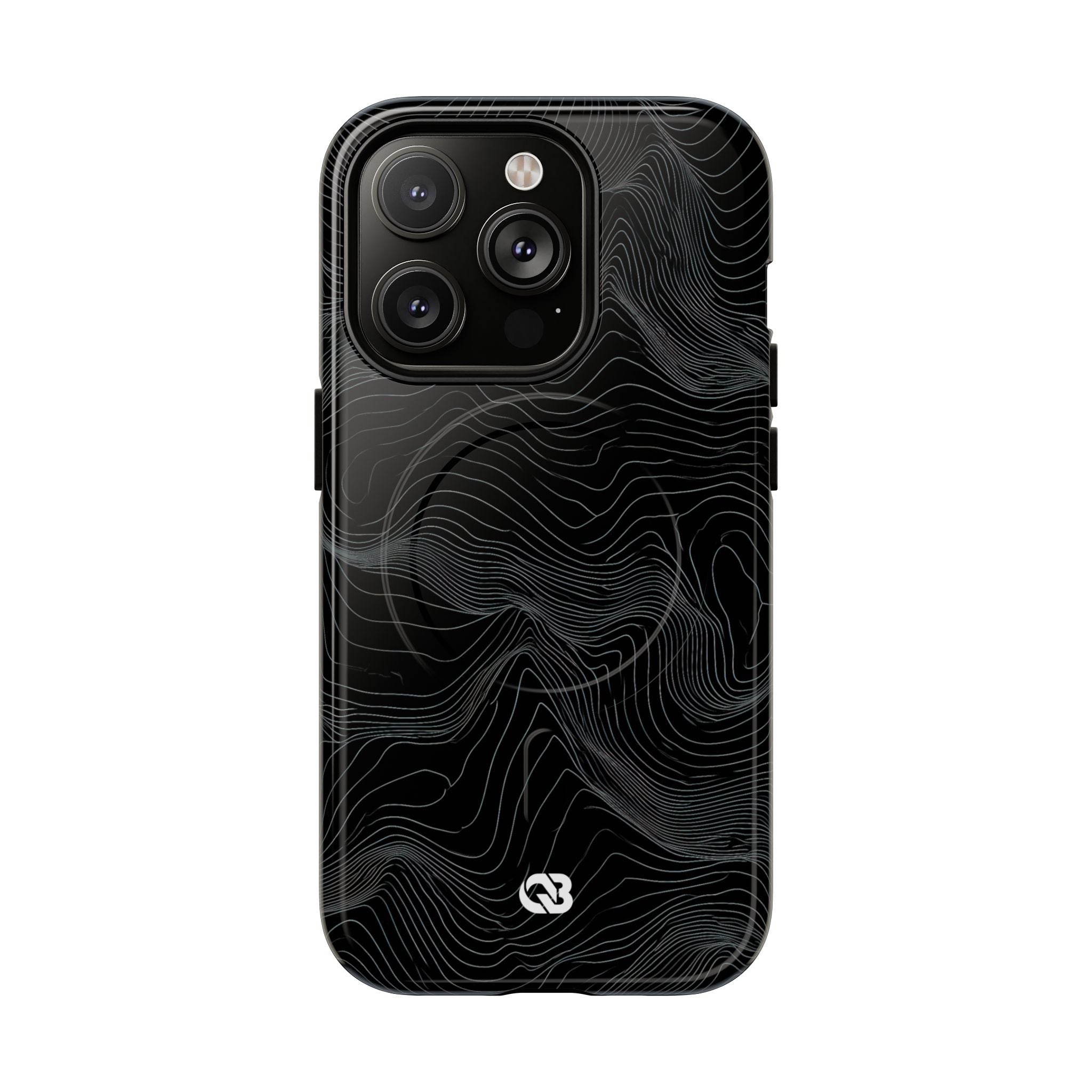 Black Tough 2.0 Magsafe Phone Case for iPhone - Obsidian Topo Wireframe