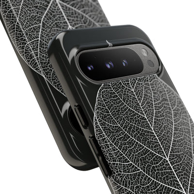 Black Tough Phone Case for Google Pixel - Bleached Leaf Lattice