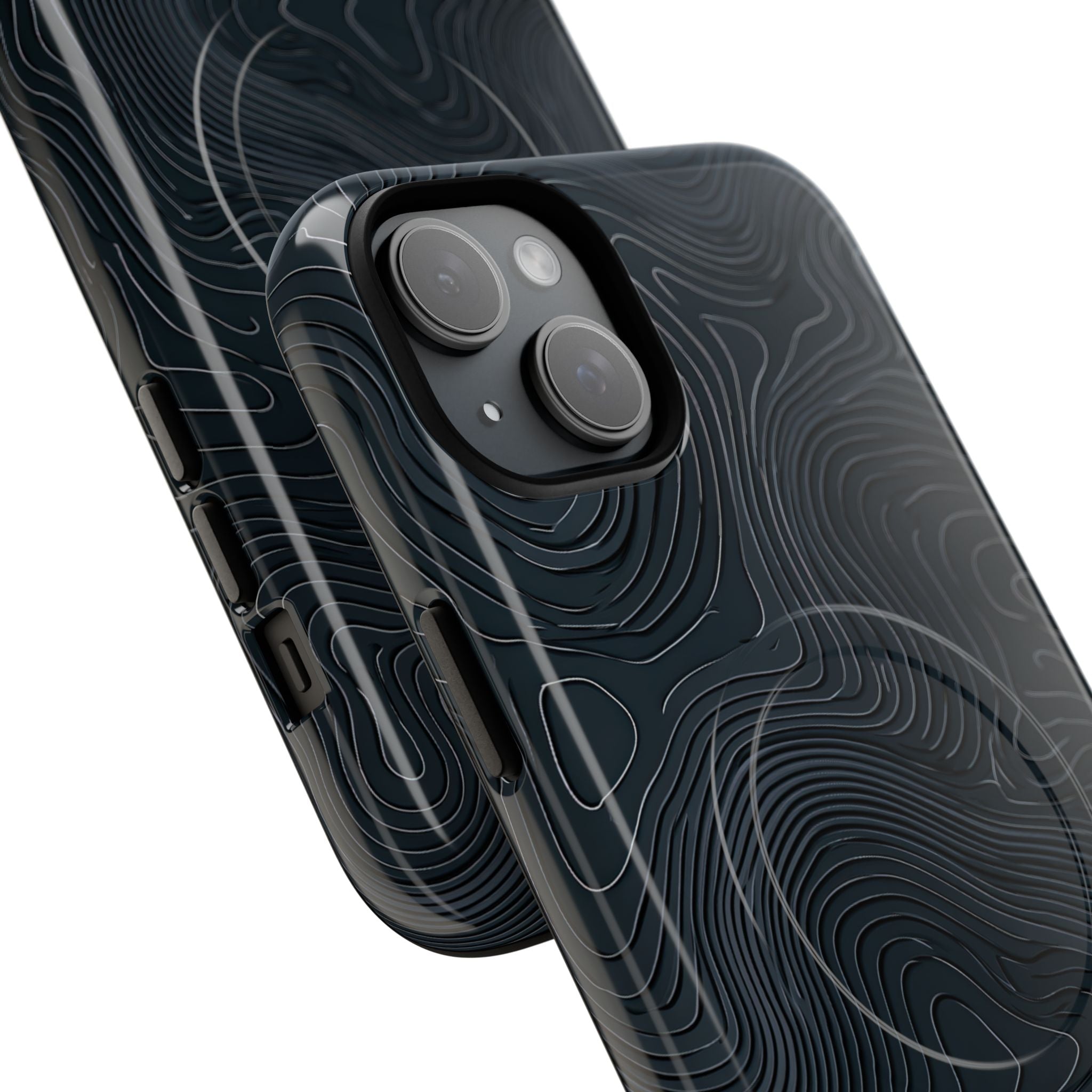 Black Tough 2.0 Magsafe Phone Case for iPhone - Obsidian Ridge Topo