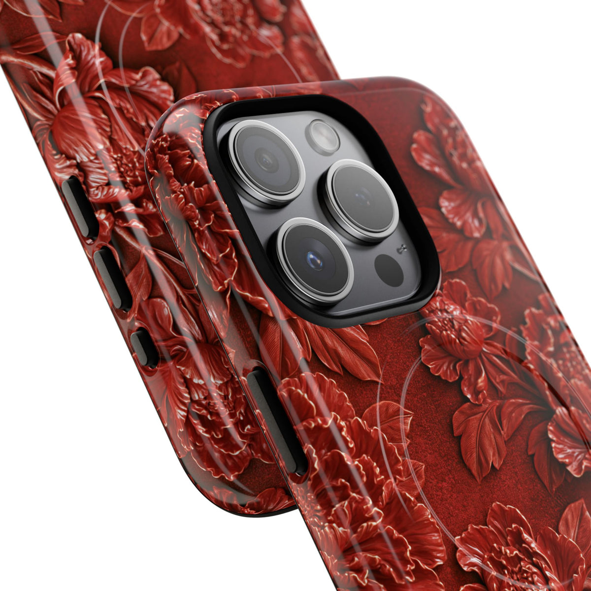 Cinnabar Peony Relief · Tough 2.0 Magnetic Phone Case for iPhone · Red
