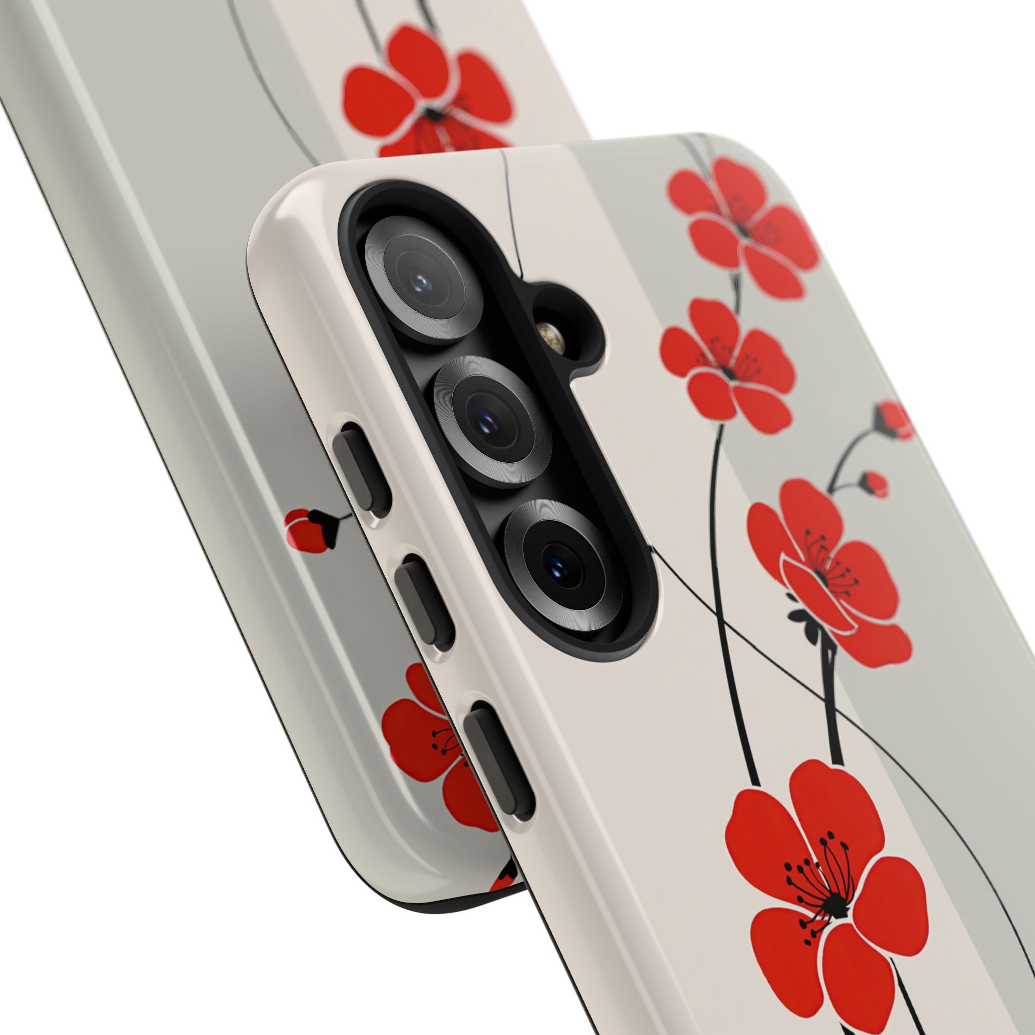 Beige Tough Phone Case for Samsung - Scarlet Ink Petals