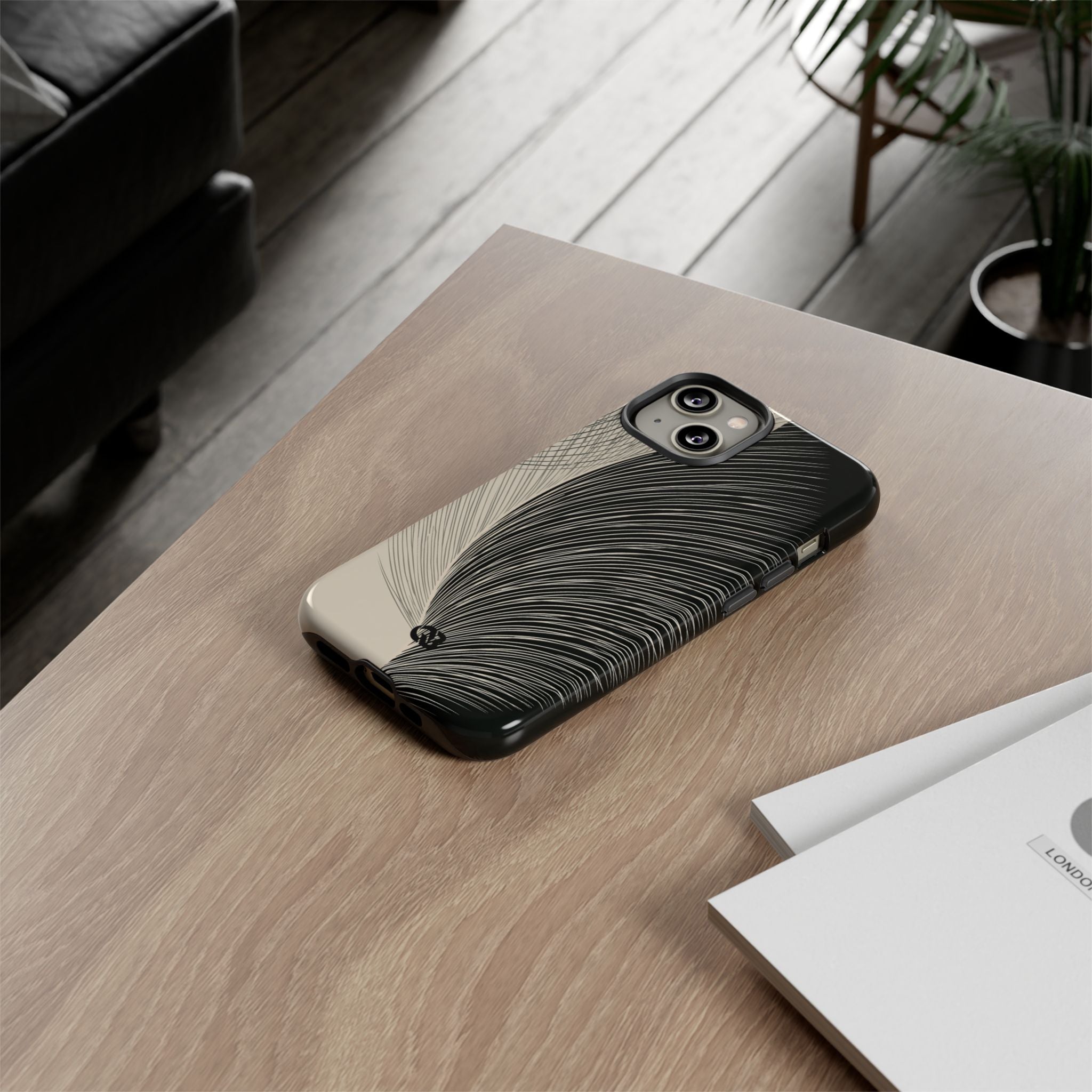 Beige Tough Phone Case for iPhone - Obsidian Cream Plume