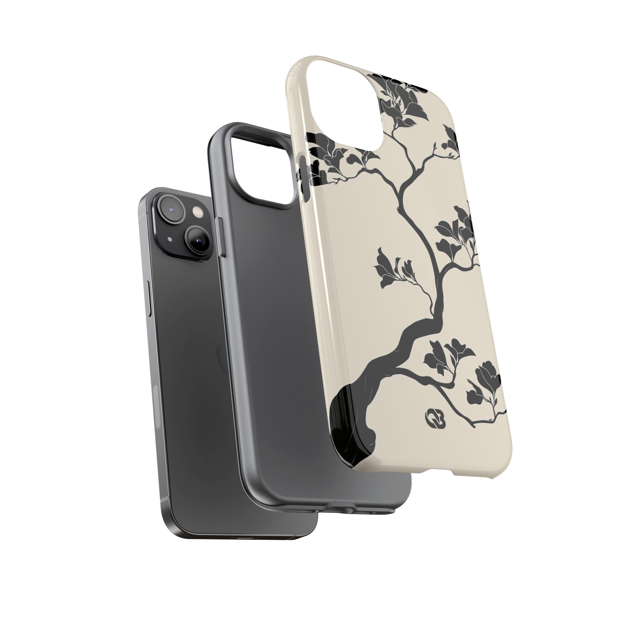 Beige Tough Phone Case for iPhone - Obsidian Bonsai Silhouette