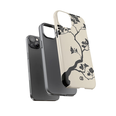 Beige Tough Phone Case for iPhone - Obsidian Bonsai Silhouette