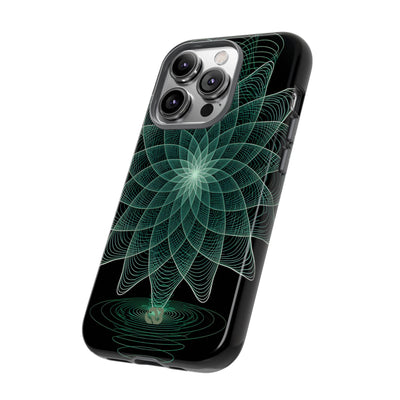 Green Tough Phone Case for iPhone - Cyan Signal Bloom