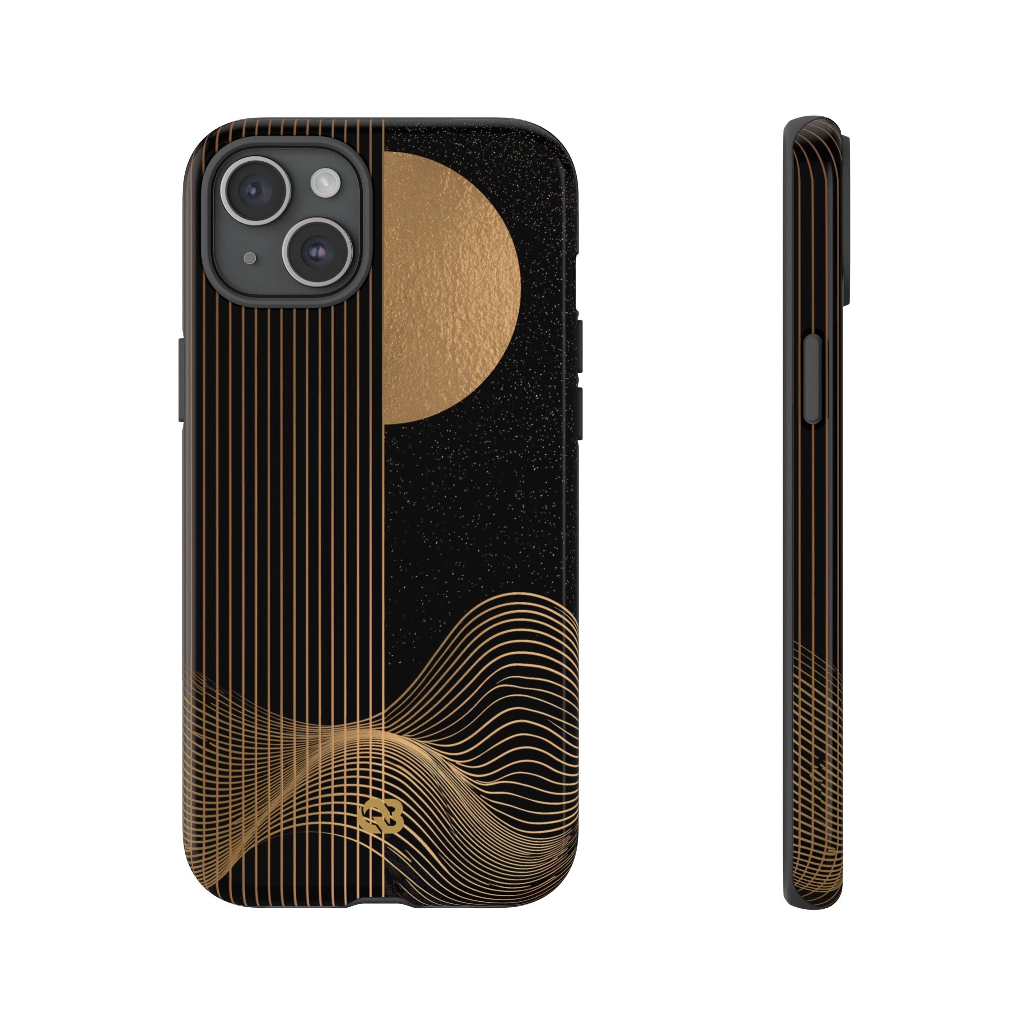 Gold Tough Phone Case for iPhone - Gilded Obsidian Dunes