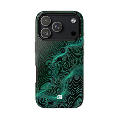 Teal Tough Phone Case for iPhone - Neon Jade Contour