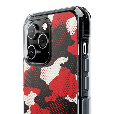 Crimson Halftone Camo · Clear Impact Magnetic Phone Case for iPhone · Red